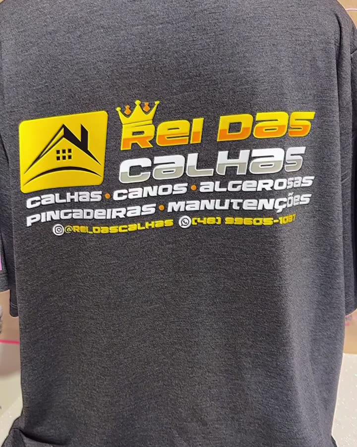 Camiseta cinza com a marca grande nas costas